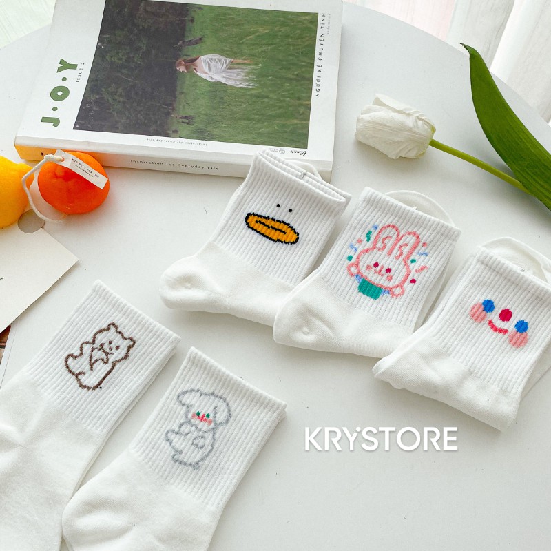 Tất vỡ nữ cổ cao trắng hình cute chất đẹp phong cách Hàn Quốc TC08