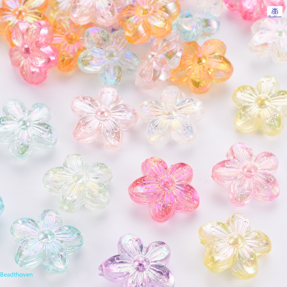 Set 20~200 Hạt Xỏ Lỗ 14.5x15.5x7mm: 1.8mm Bằng acrylic Trong Suốt Nhiều Màu