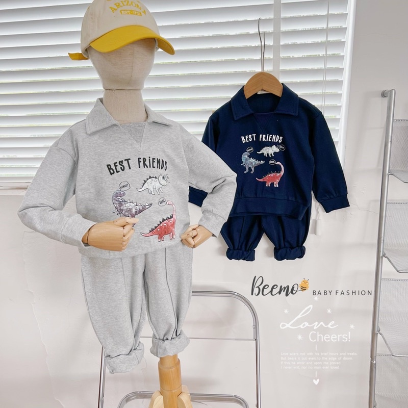 Bộ dài tay Polo khủng long bé trai