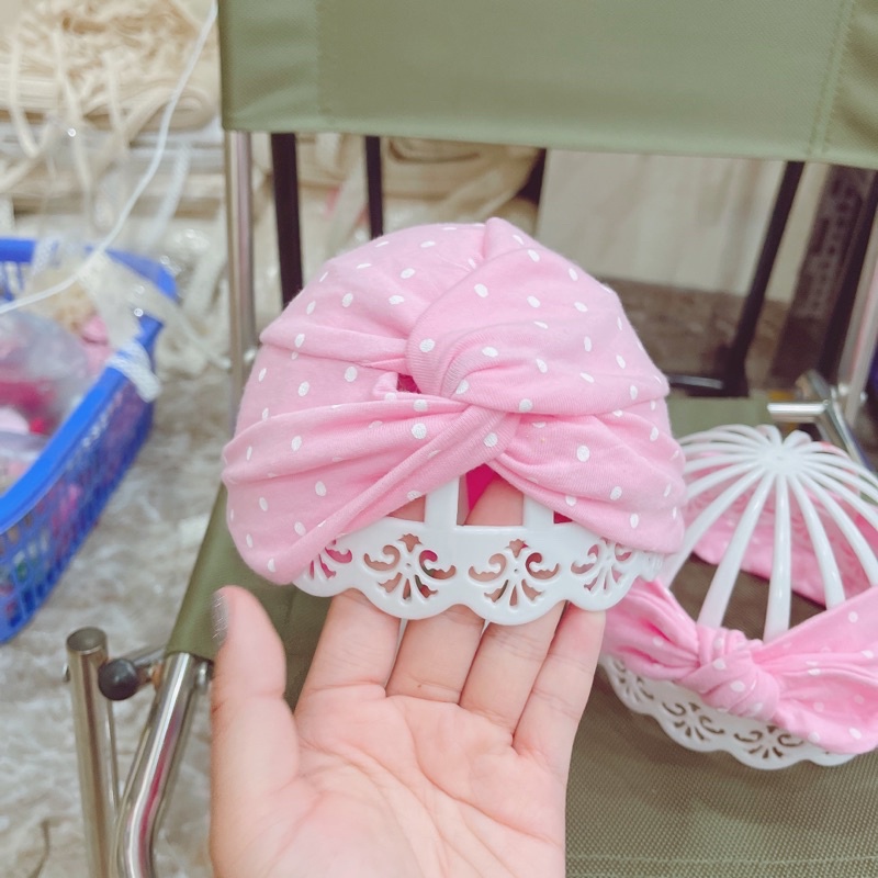 Turban hoạ tiết chấm bi xinh xắn (4-6kg.6-9kg)