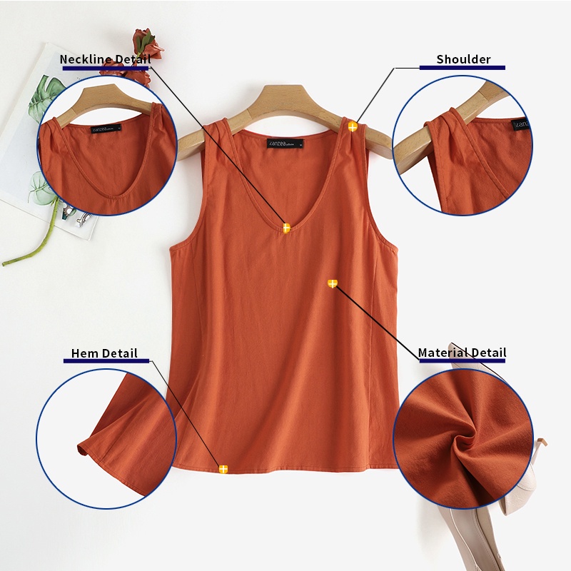 Zanzea Áo Tank Top Nữ Cổ Chữ V Màu Trơn Thời Trang