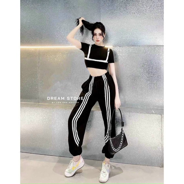 Sét đồ bộ quần jogger phối áo croptop 3 lỗ loang màu cầu vồng TTSLA0527