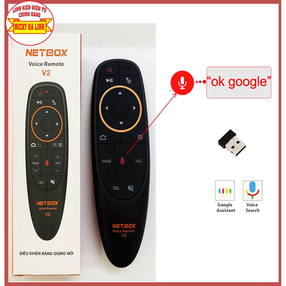 Điều khiển Giọng Nói Cho TV BOX, Remote Voice Netbox V2 Cho đầu Box kết nối Internet [Tặng kèm Pin]