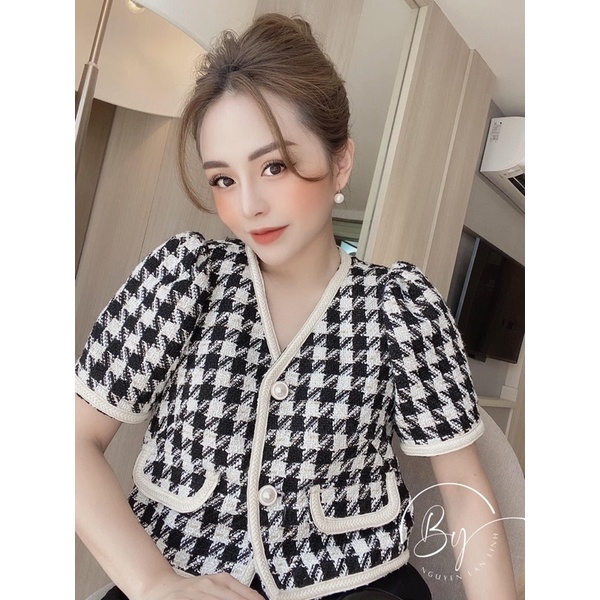 [Siêu Hot] Áo Dạ Tweed Kẻ Ziczac Tay Cộc 2 Lớp , Áo Dạ Dáng Ngắn Siêu Xinh Có Ảnh Thật Kèm Video | BigBuy360 - bigbuy360.vn