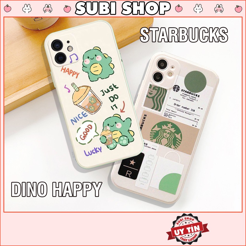 Ốp Lưng Iphone Cạnh Viền Vuông Starbucks và Dino 6/6plus/6s/6splus/7/7plus/8/8plus/x/xr/xs/11/12/pro/max/plus/promax
