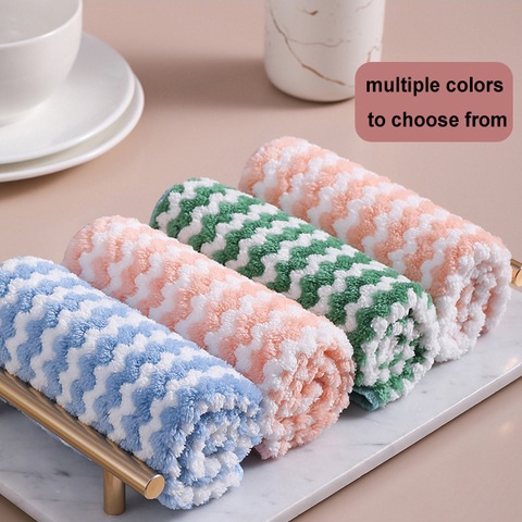 Microfiber Cleaning Cloth Rag Coral Fleece Striped Dish Towel  Super Absorbent Thicken Hand Towel  Household Cleanning Tools