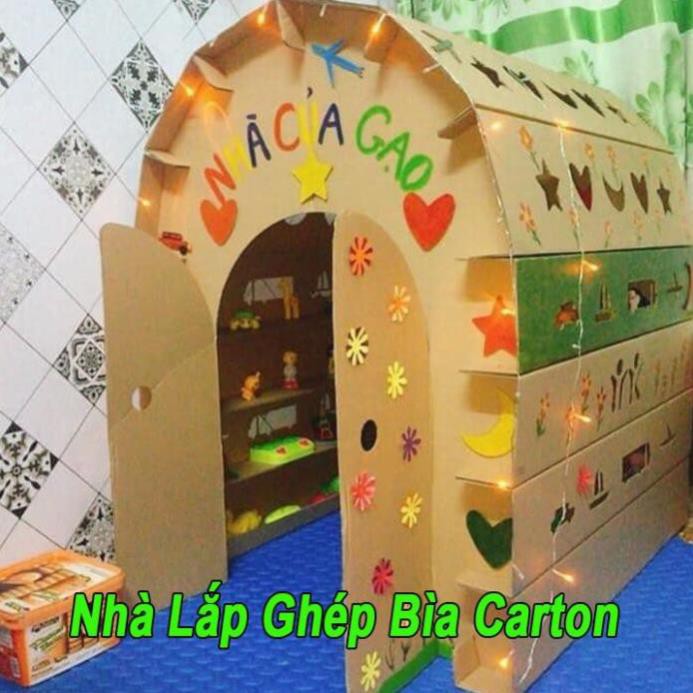 Đồ Chơi Cho Bé, Nhà Bìa Carton Tự Lắp Ráp - An Toàn Chắc Chắn Chịu Lực Cao