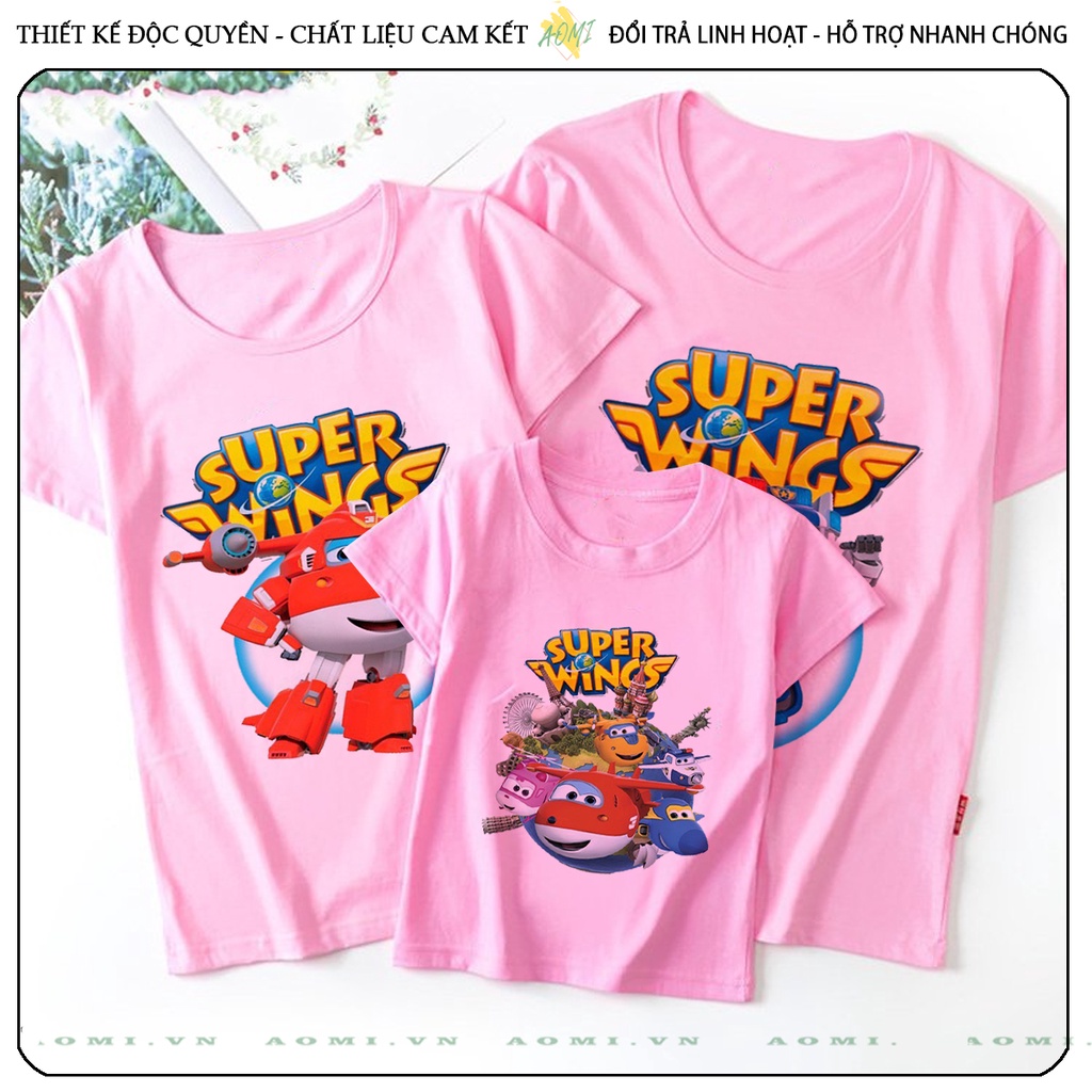 ÁO THUN đội bay supper wing UNISEX PHÔNG HỒNG TAY NGẮN NAM NỮ GIA ĐÌNH CẶP ĐÔI SIZE TRẺ EM BÉ TRAI GÁI AOMIVN