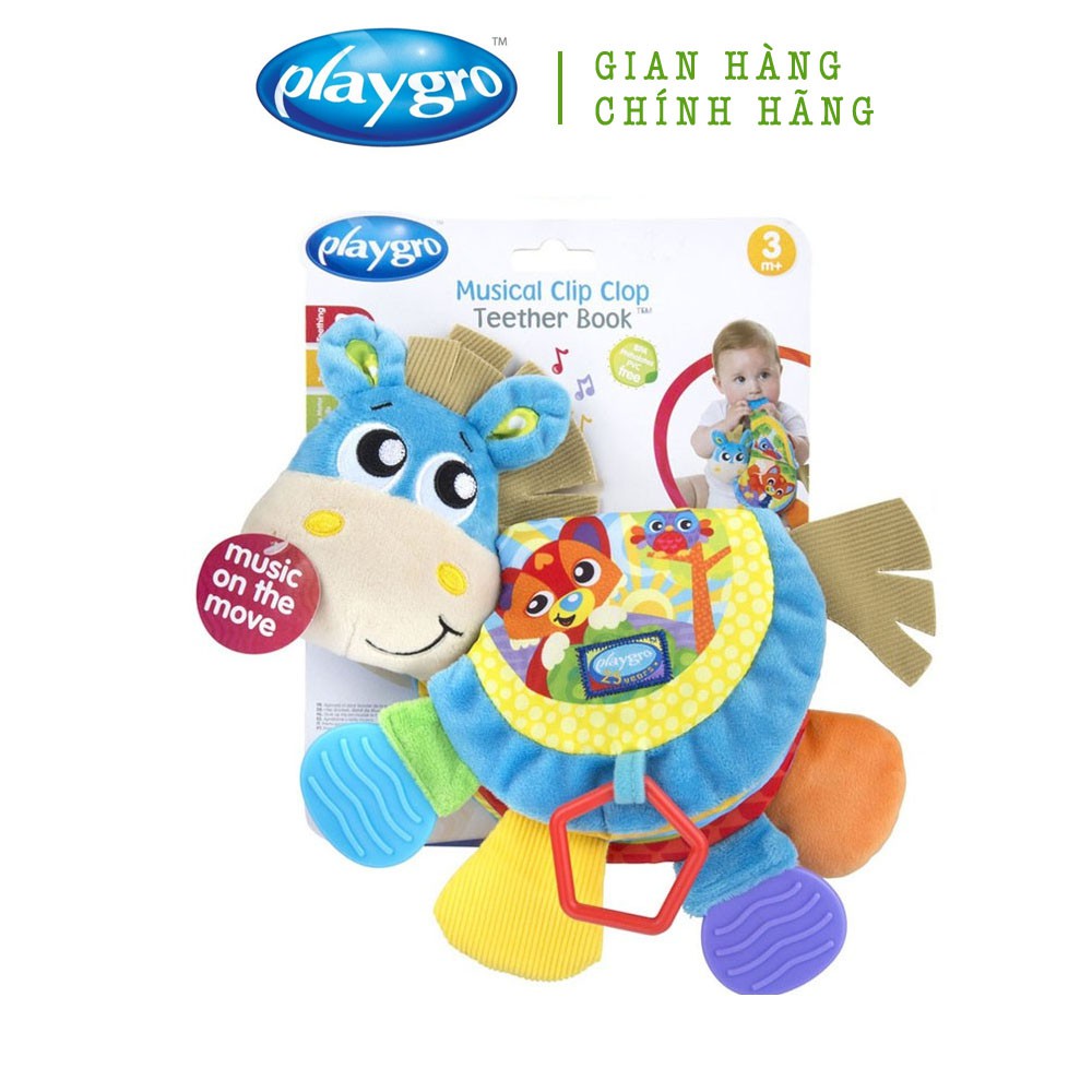 Đồ chơi sách vải kể chuyện có nhạc kèm gặm nướu Playgro Musical Clip Clop Teether Book, cho bé 3-24 tháng