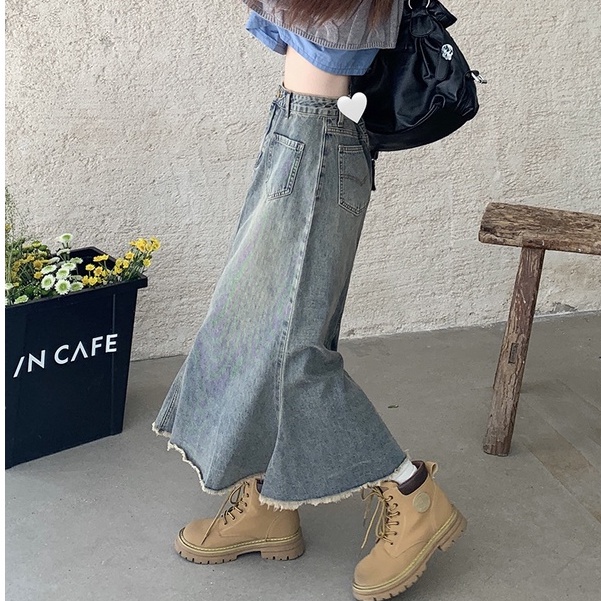 Chân váy jean đuôi cá QKOOLE lưng cao thời trang Hàn Quốc cho nữ