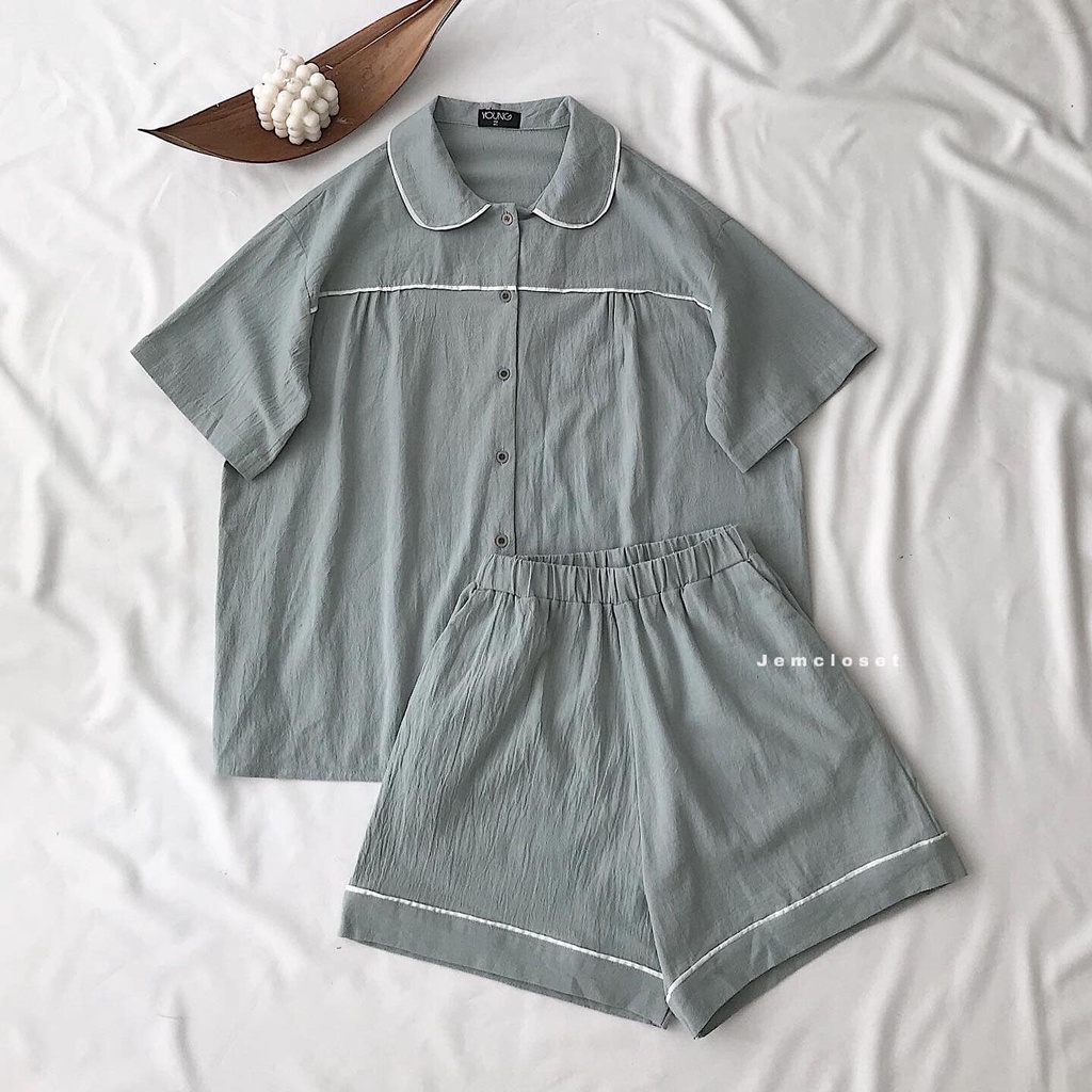 Set Quần Và Áo FHK JEM CLOSET Chất Vải Linen From Rộng Thoáng Mát Màu Basic Đơn Giản Mặc Ở Nhà 7189