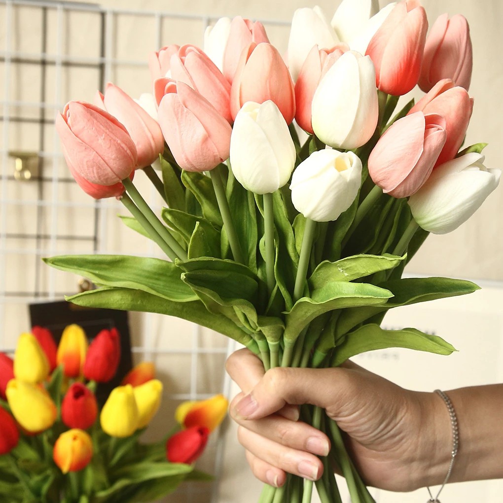 Bộ 10 Bông Hoa Tulip Giả Bằng Latex Trang Trí Tiệc Cưới