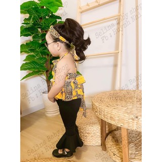 Sét áo yếm kèm turban phối quần loe cho bé