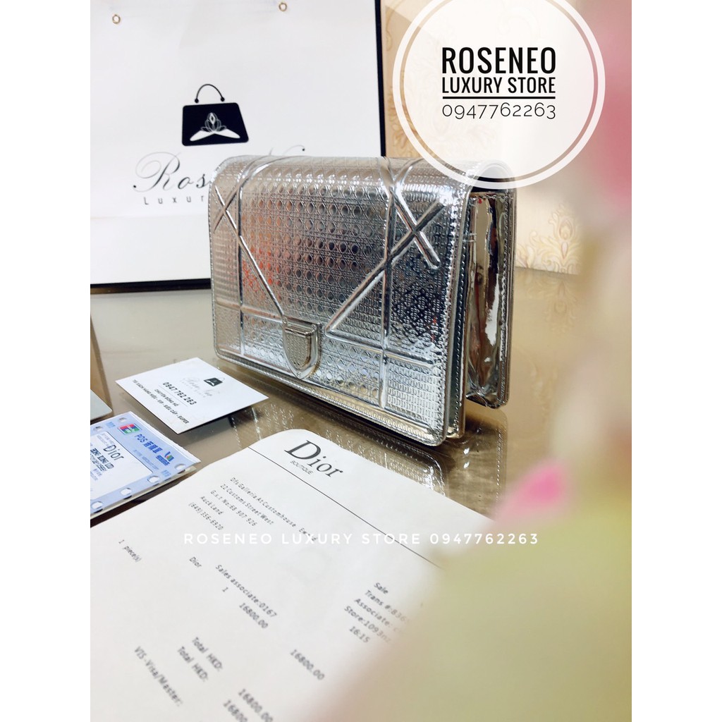 Túi DIORAMA MINI SUPER VIP‼️fullbox, card, túi vải, hoá đơn DIOR AMA clutch màu bạc metalic