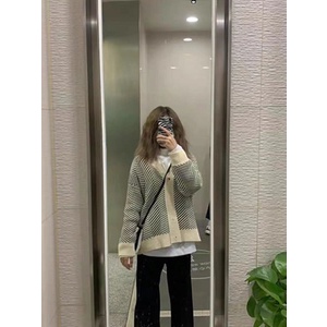 Hàng Sẵn_ Áo khoác len nữ cổ V houndstooth retro phong cách Hàn Quốc ulzzang
