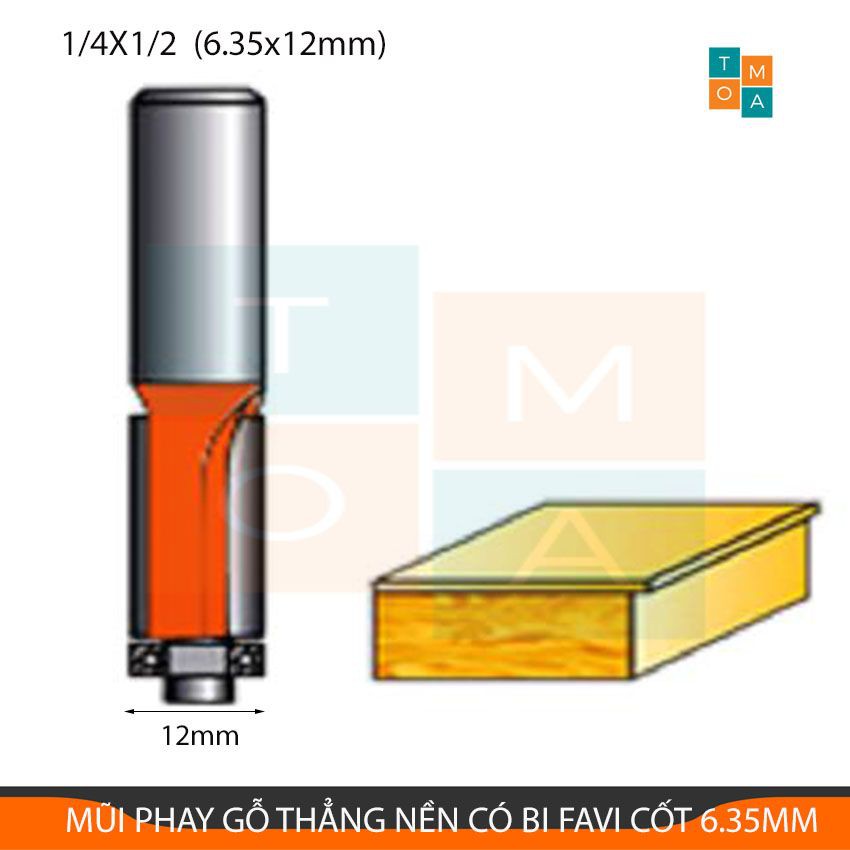 MŨI PHAY GỖ THẲNG NỀN CÓ BI FAVI - MŨI SOI GỖ CAO CẤP CỐT 6.35MM