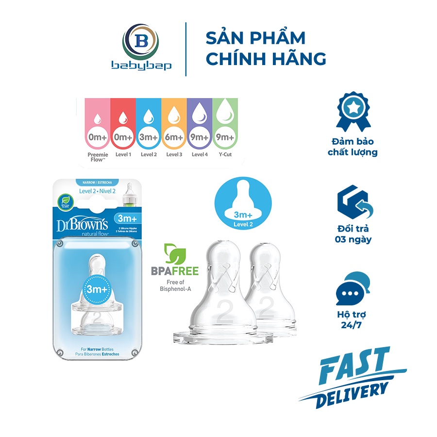Set 2 Núm Ty Silicone Thay Thế Bình Sữa Cổ Thường Dr Brown_s