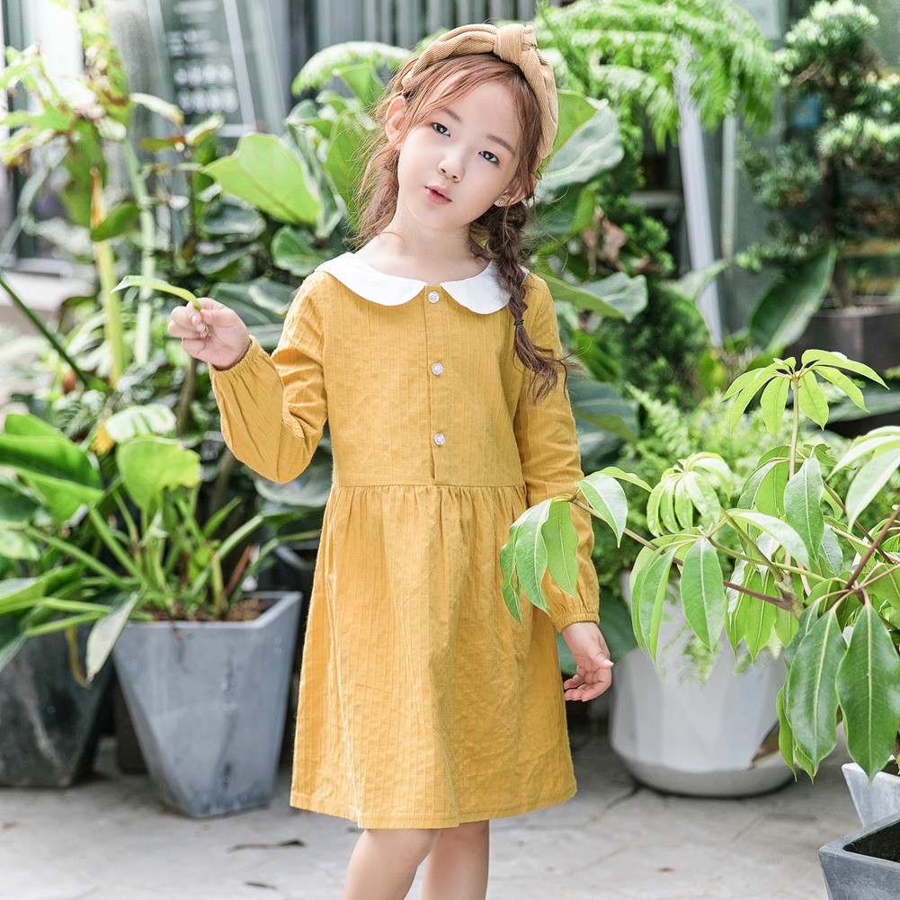 Đầm SANLUTOZ cotton màu vàng phong cách ngọt ngào xinh xắn dành cho bé gái