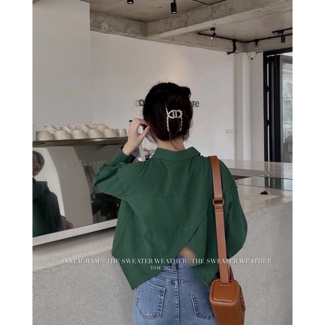 Sơ mi lưng chéo xanh rêu Ulzzang