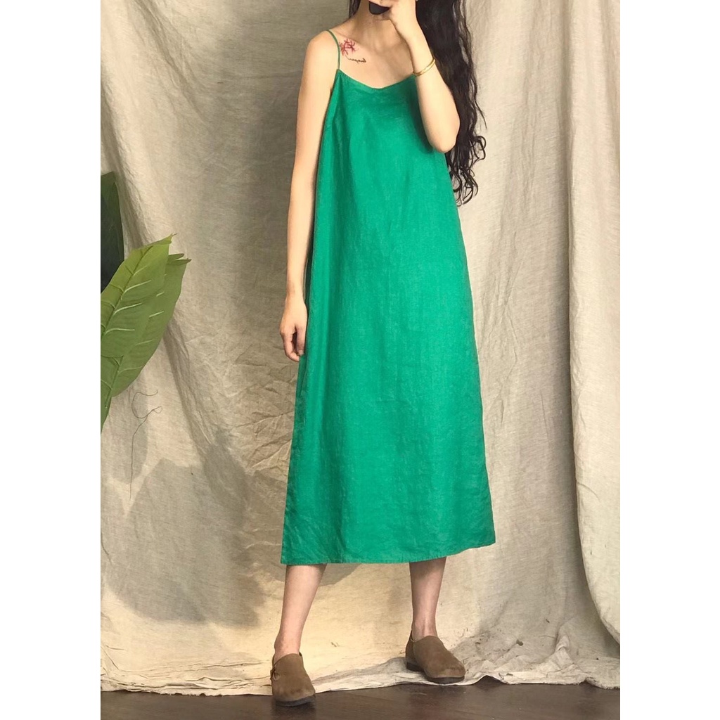 Đầm linen 2 dây chất linen tưng thoáng mát
