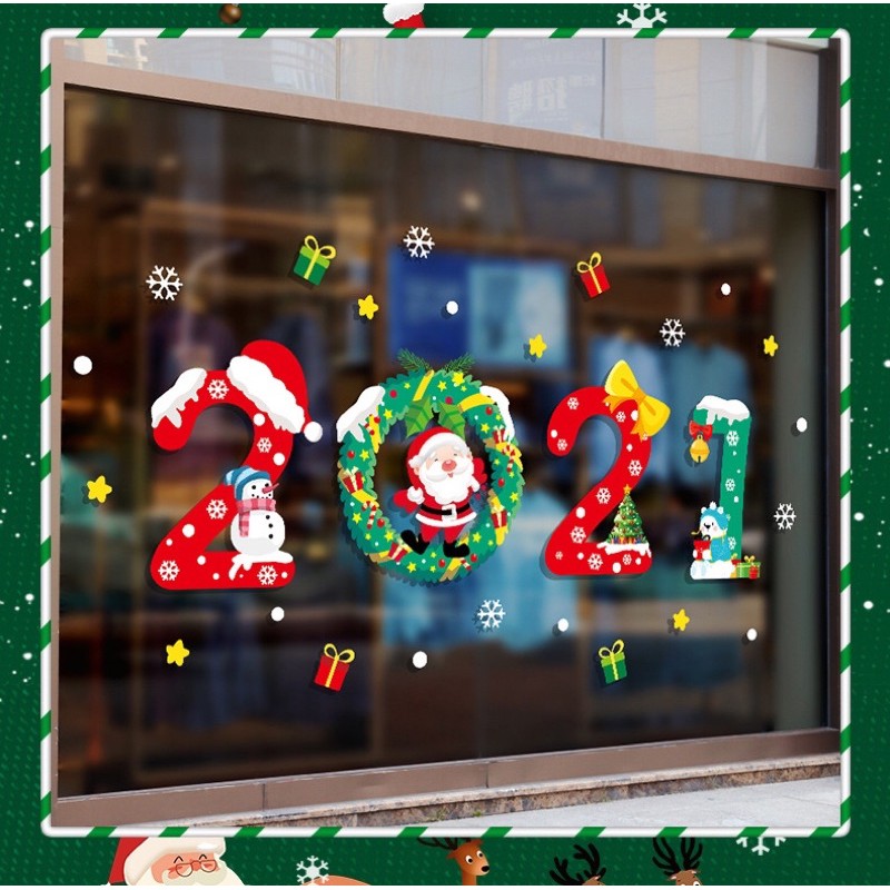 Decal trang trí Noel - Mẫu 2021 phủ tuyết sắc màu 03