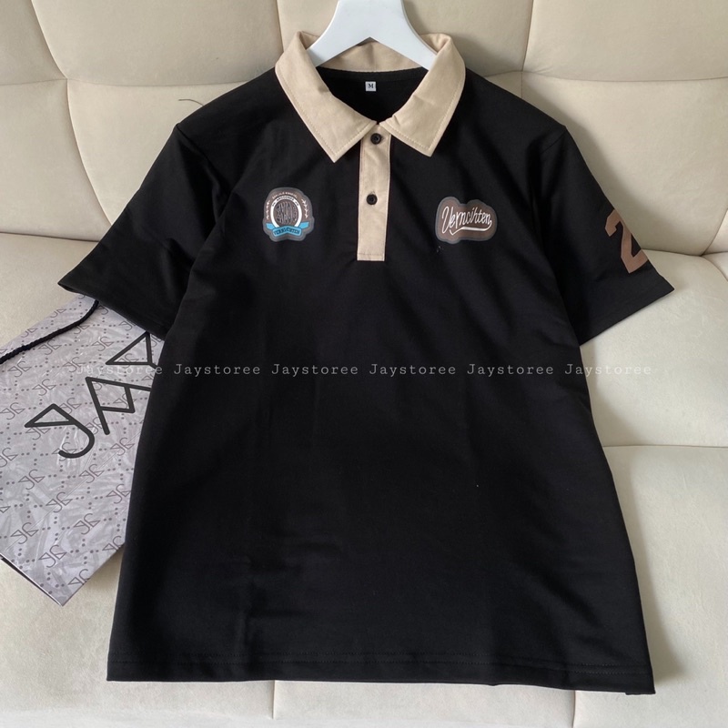 Áo Thun Polo Unisex VERNI màu ĐEN/TAN form rộng  Chất thun da cá form nam nữ unisex/Áo thun có cổ Jaystoree