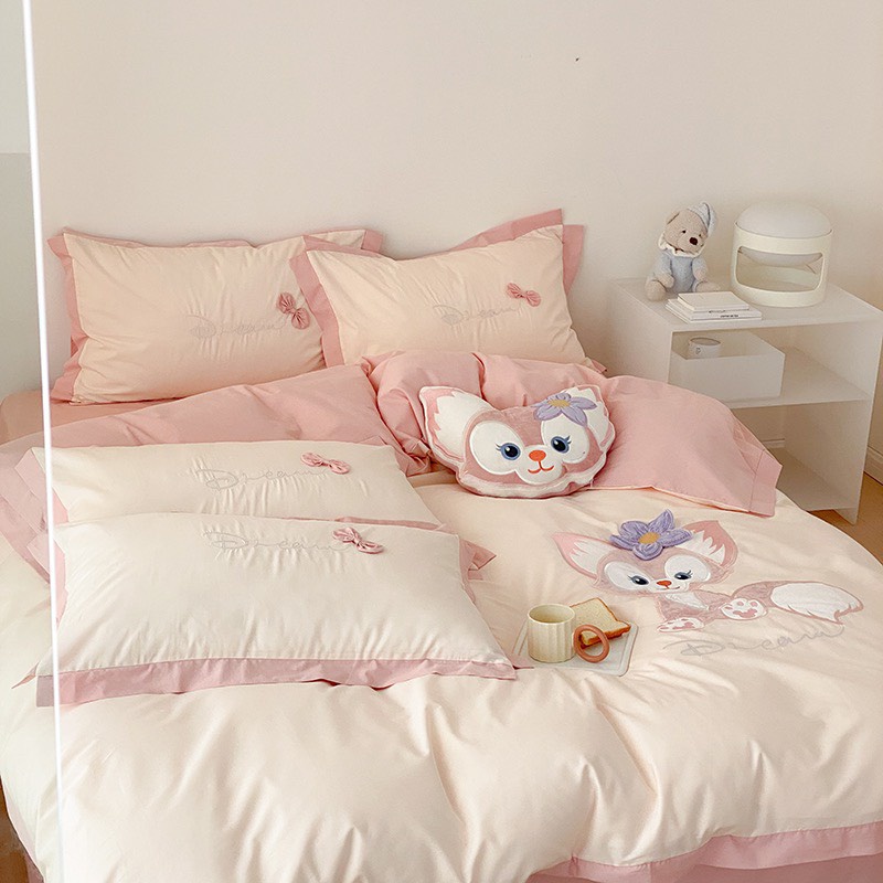 Bộ Chăn Ga Gối Cotton Linen Disney Nhập Khẩu Cao Cấp - Tina Bèo Ren - Sét 4 Món - MeoMeoBedding
