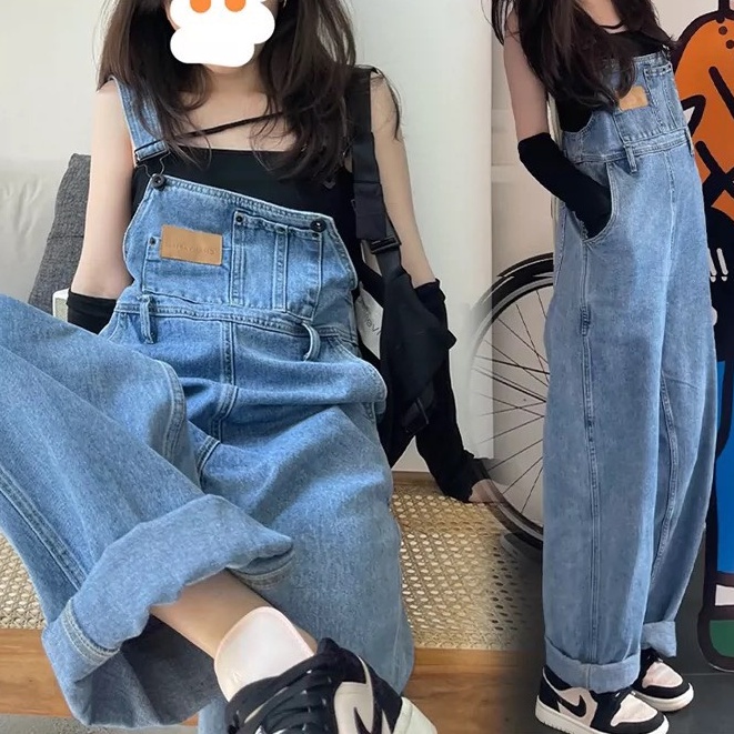 Quần yếm jean nữ dài nữ phong cách, Quần yếm hai màu xanh và đen dài phong cách Hàn Quốc_Y3