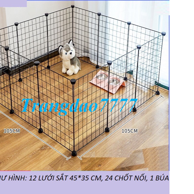 8 Miếng Lưới Sắt Ghép Hàng Rào Chuồng Quây Chó Mèo Con Tặng Kèm Phụ Kiện Lắp Ráp