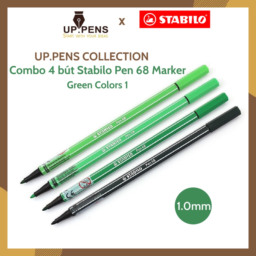 Combo 4 bút lông màu Stabilo Pen 68 Marker – 1.0mm – Green Colors 1