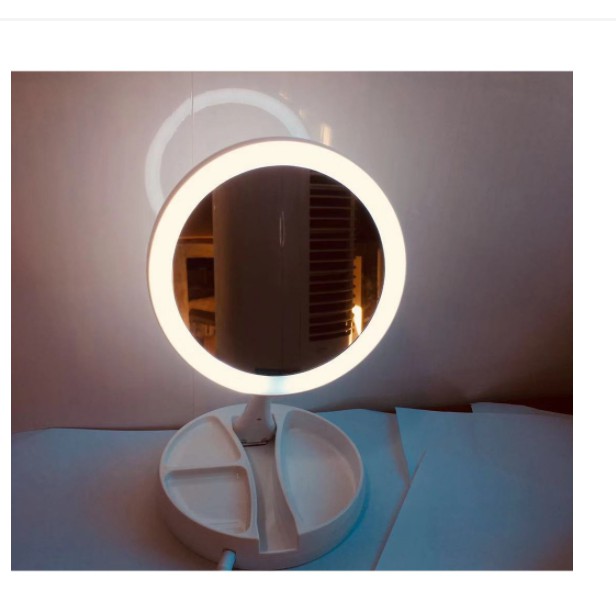 (FREESHIP) Gương trang điểm đèn led để bàn gấp gọn hình tròn GDBEO09