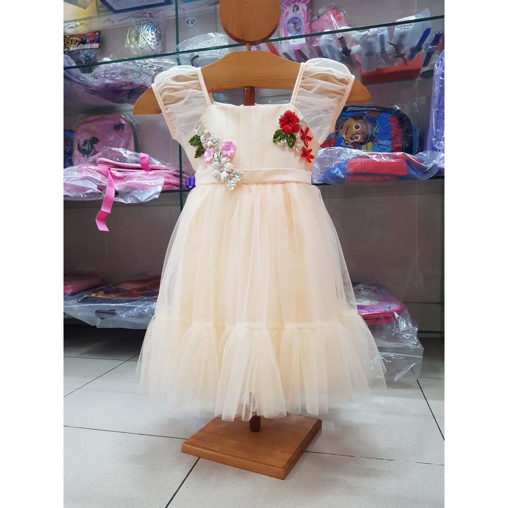 Đầm voan dạ hội kết hoa 3d cao cấp cho bé gái