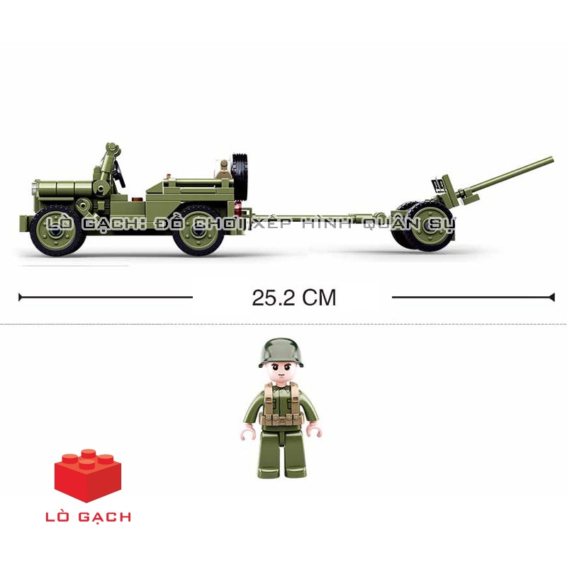 Bộ xếp hình Xe ô tô quân đội Willys Jeep & Pháo chống tăng 37mm M3 quân đội Mỹ Chiến tranh thế giới 2 WW2