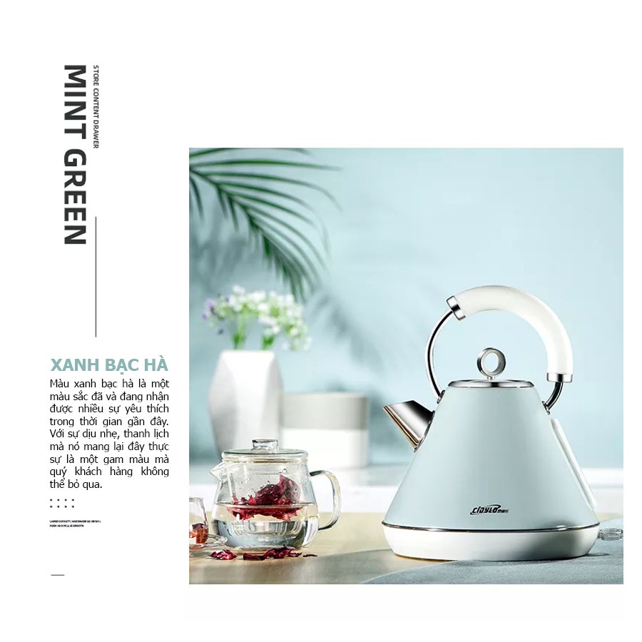 Ấm siêu tốc Cidylo cao cấp chính hãng Xiaomi bình đun nước cao cấp phong cách retro dung tích 1L8