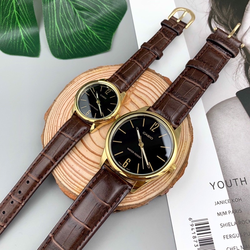 Đồng Hồ Nữ Casio LTP-V005GL-1BUDF Dây Da Màu Nâu - Mặt Đen