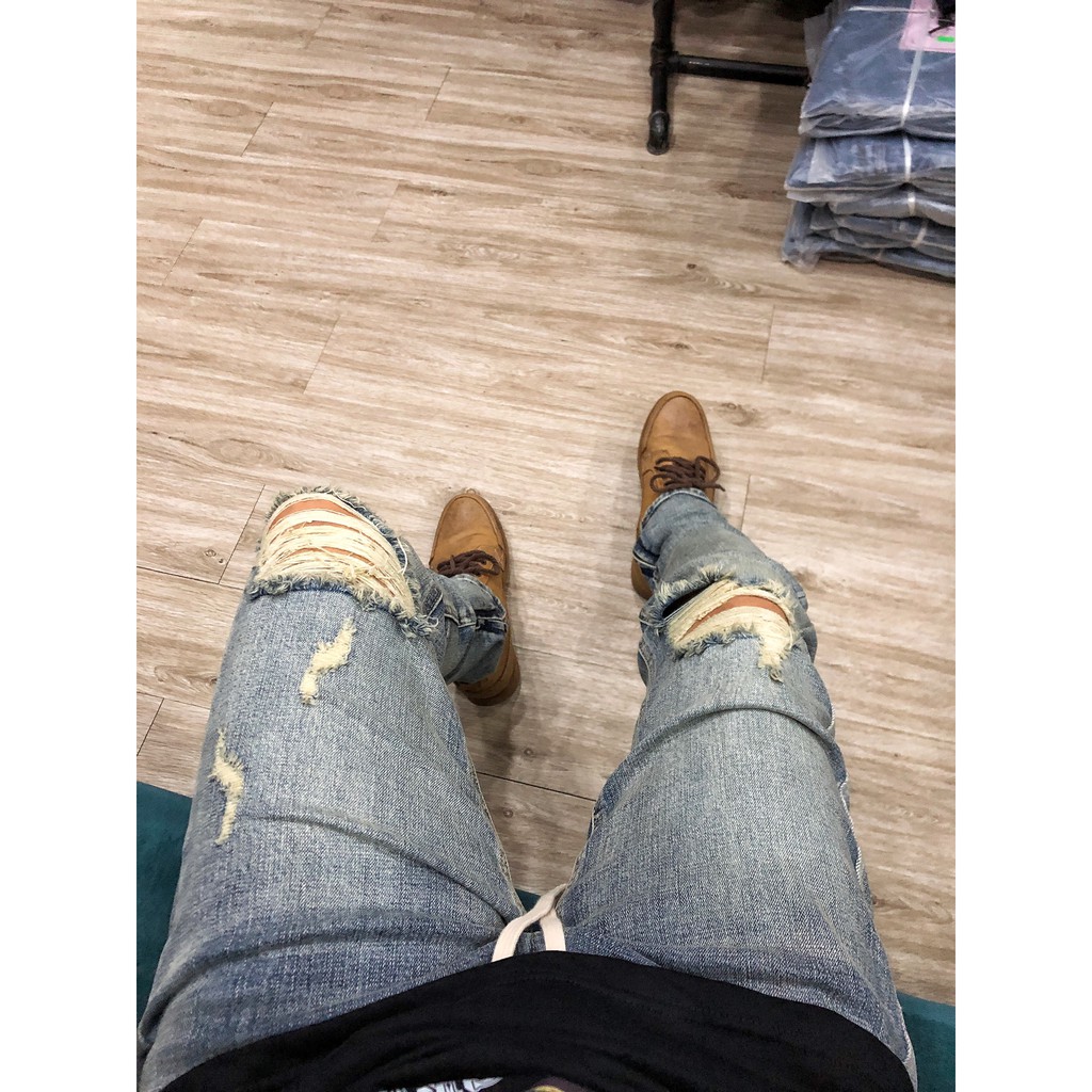 [Hình Chụp tại shop] Quần jean zipper rách gối Foxseventy màu wash bụi dáng ôm skinny | BigBuy360 - bigbuy360.vn