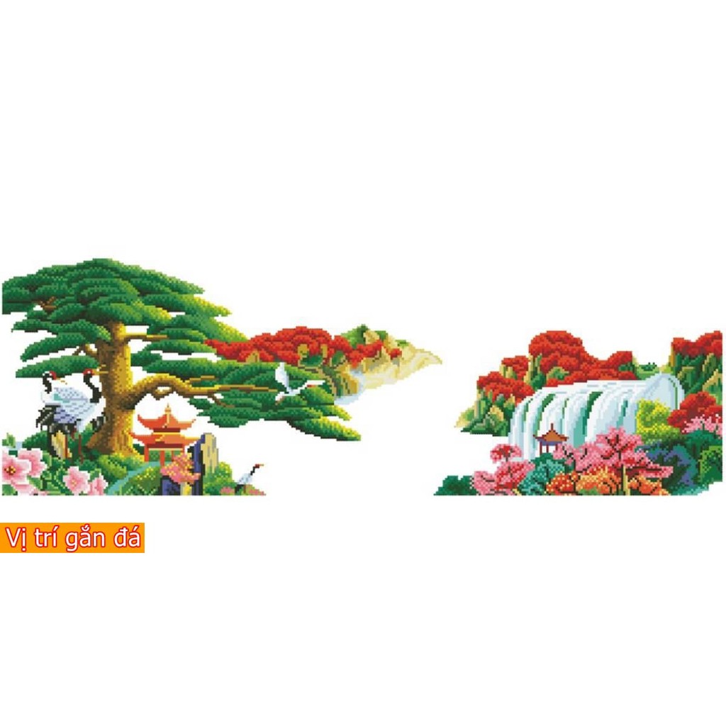 Tranh đính đá PHONG CẢNH Tùng Nghênh Khách KT:100x40cm
