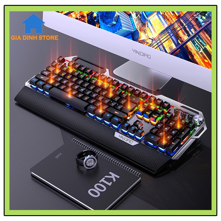 Bàn phím cơ Gaming K100/K400 full Led RGB, tích hợp giá đỡ điện thoại, chống mỏi tay, BH 1 năm