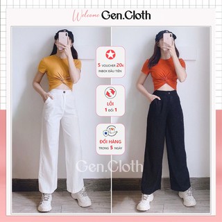 Quần đũi ống rộng nữ lưng cao màu Trắng / Đen / Kem - dài 100cm - Chất vải đũi xước mềm mại cực mát