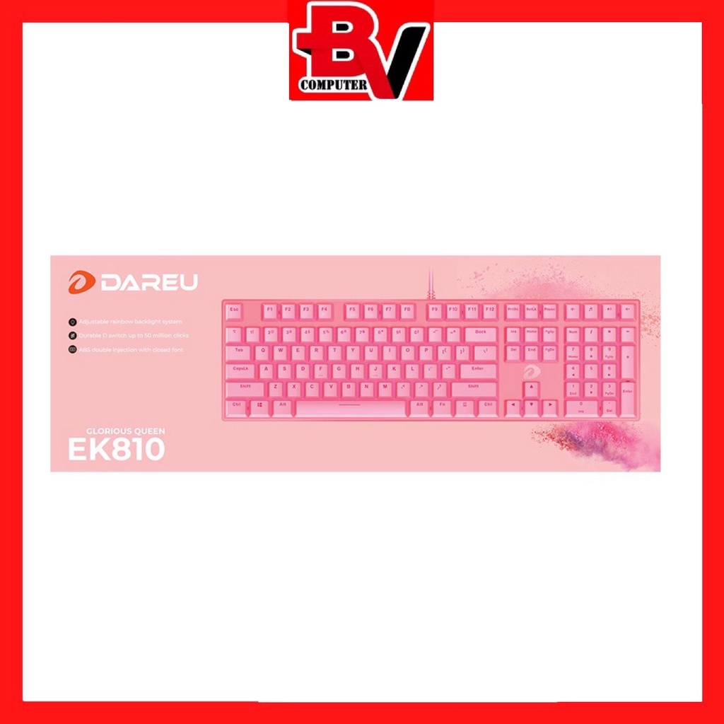 Bộ Bàn Phím Cơ Dareu  EK810 Pink Switch LED RGB - Bàn Phím Gaming Màu Hồng Chính Hãng Bảo hành 24 Tháng