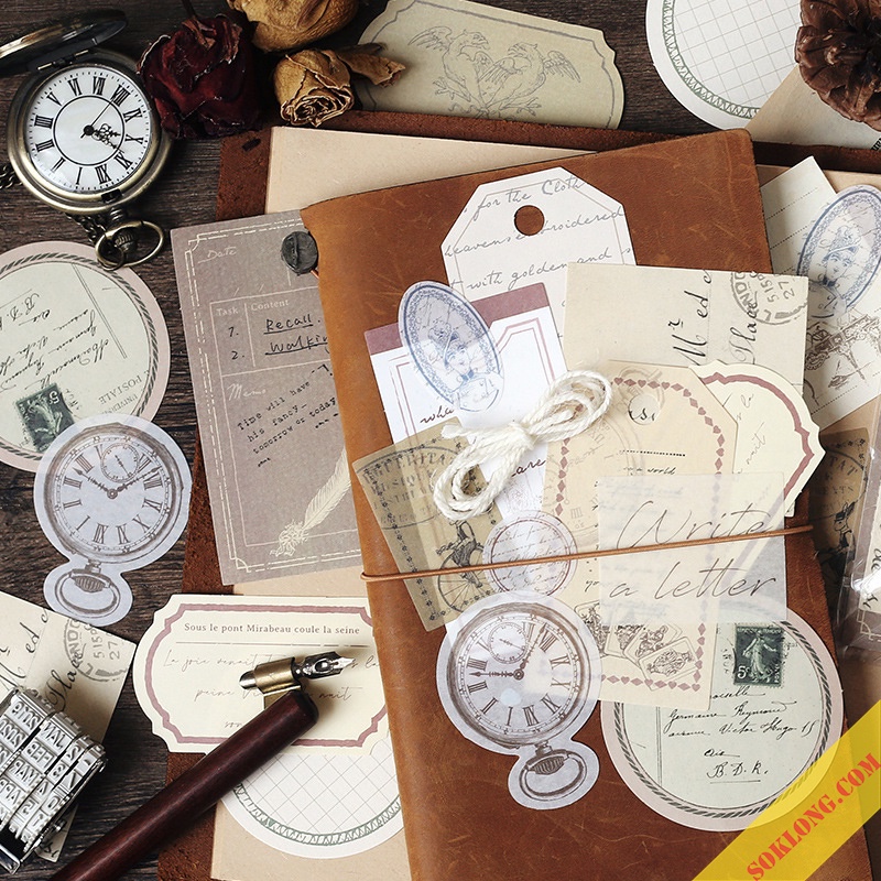 Bộ 30 nhãn tag kèm hoa khô/ dây gai vintage , sticker trang trí bullet journal, sổ tay STI30