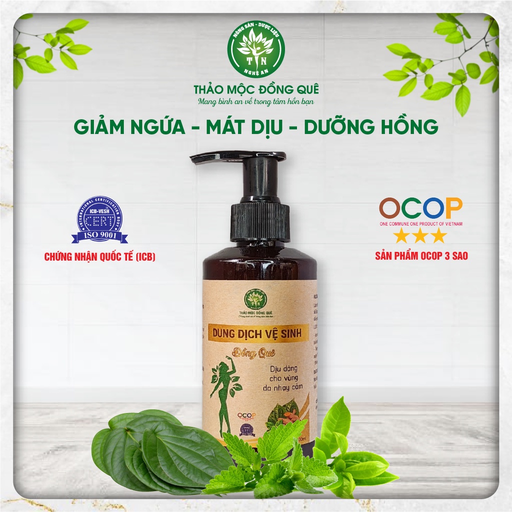 Dung dịch vệ sinh phụ nữ trầu không giảm viêm, ngứa an toàn cho cả mẹ bầu & sau sinh Thảo mộc Đồng Quê - 200ML