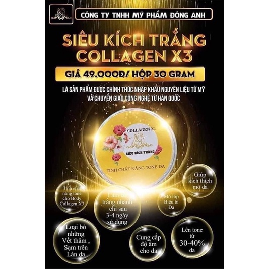 Kích Trắng Collagen X3 chuẩn chính hãng kích trắng Đông Anh