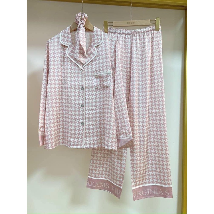 Đồ bộ pyjama dài tay thu đông mặc nhà nữ họa tiết ziczac cao cấp đồ ngủ lụa satin cao cấp (tặng kèm nơ buộc tóc ) | BigBuy360 - bigbuy360.vn