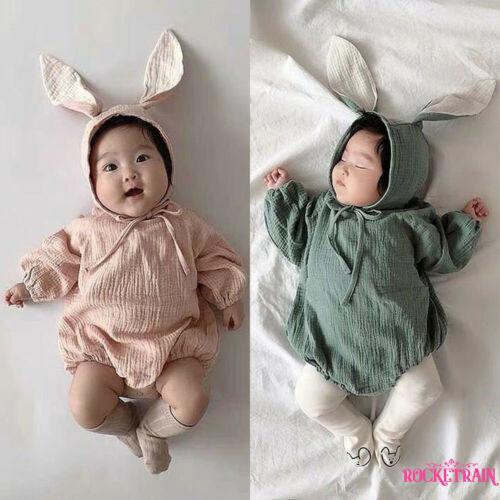 Jumpsuit Hình Tai Thỏ 3d+nón Cho Bé 0-24 Tháng Tuổi