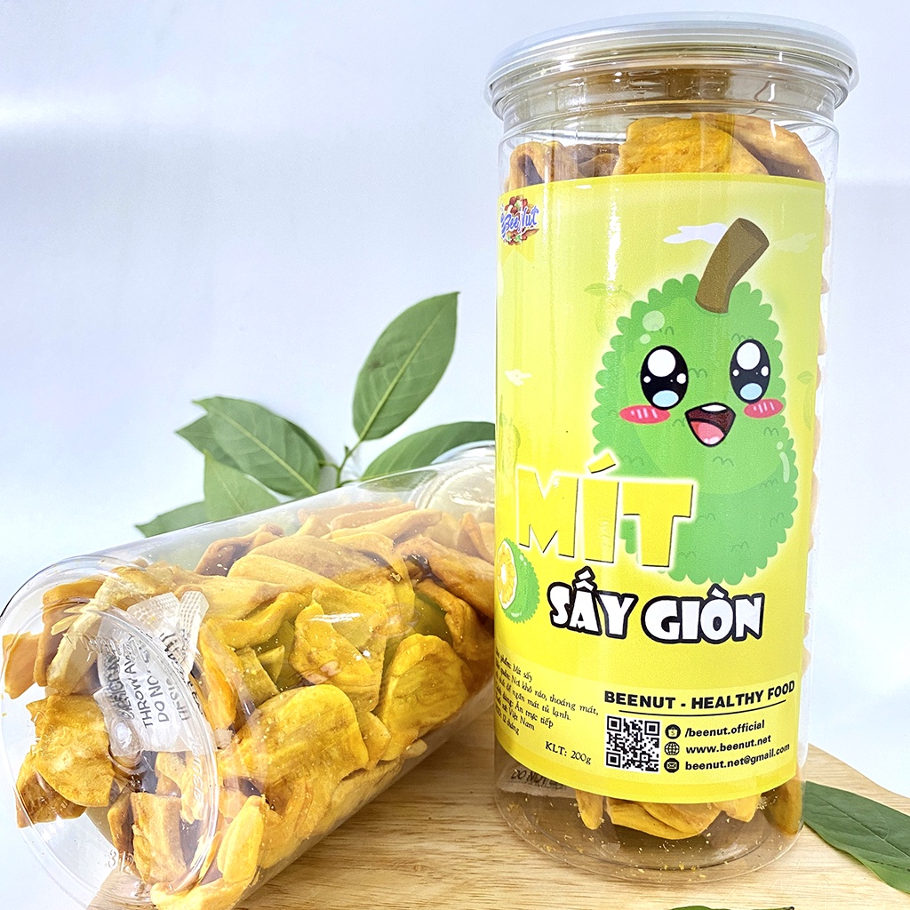 Mít Thái sấy giòn BeeNut, mít sấy không đường nguyên cánh 200g, Đồ ăn vặt trái cây sấy thơm ngon