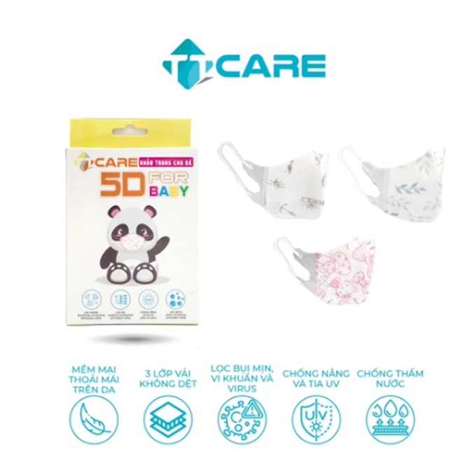10 Khẩu trang trẻ em 5D họa tiết hoạt hình xinh xắn TT Care dễ dàng sử dụng và mang theo