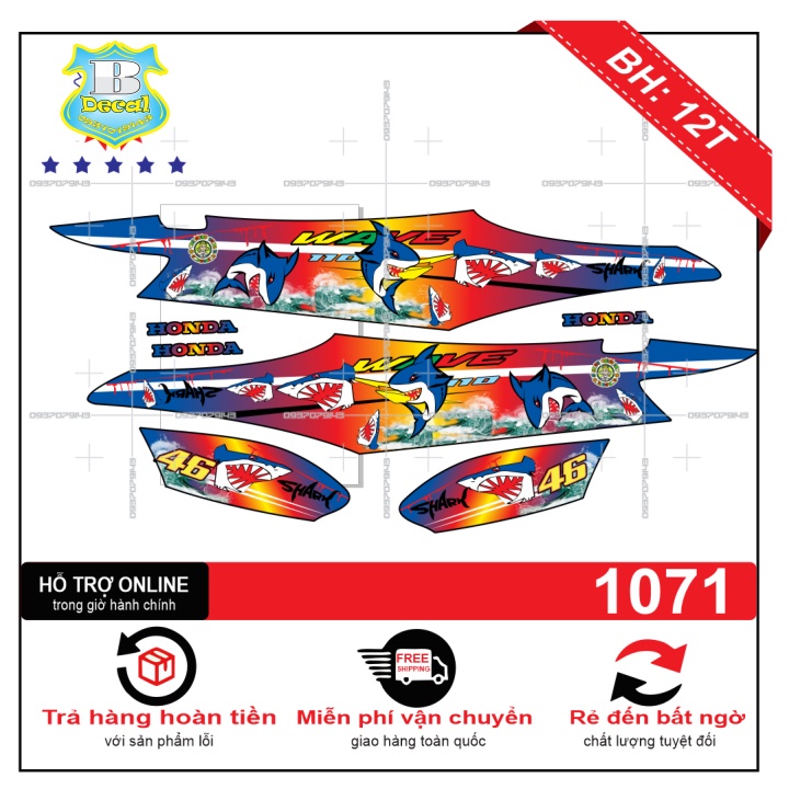 ( Quí khách vui lòng mang ra tiệm cho thợ dán ) Tem wave 2016 cá mập