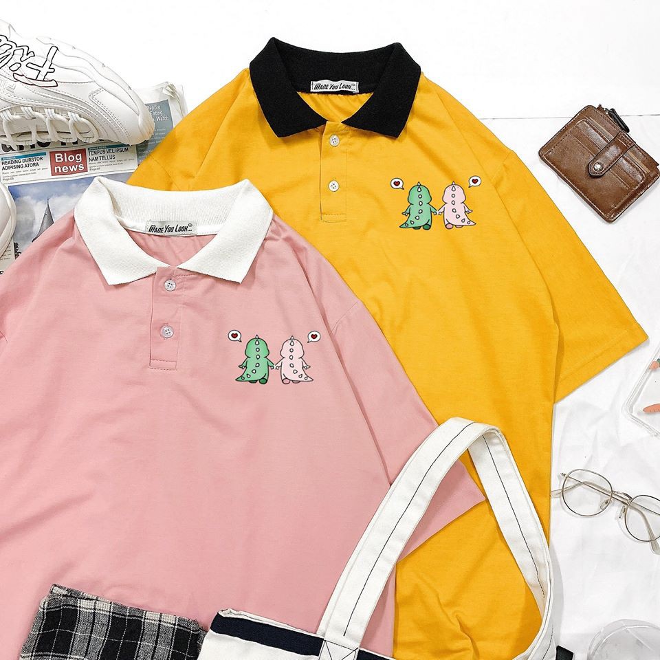 [FREESHIP] Áo Thun POLO Tay Lỡ 💖 Form Rộng Unisex Nam Nữ 💖 Phong Cách Ulzzang Hàn Quốc In Khủng Long Cute | BigBuy360 - bigbuy360.vn