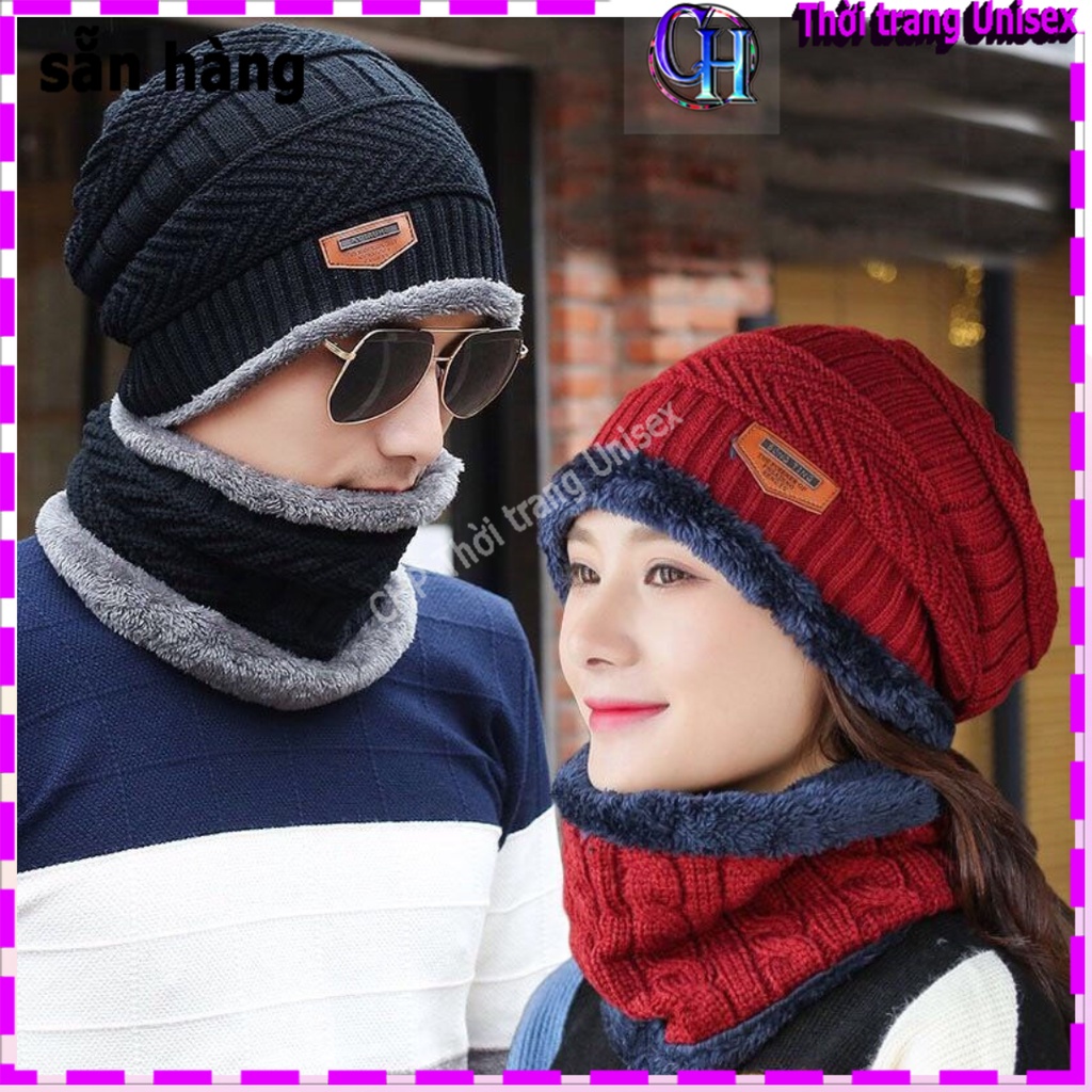 HÀNG SẴN GIAO NGAY Mũ Len Nam Nữ Hàn Quốc Thời Trang Kèm Khăn Choàng Cổ Ấm Áp Cho Mùa Đông